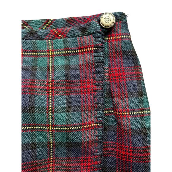 Vtg Eddie Bauer 90s Wool Plaid Wrap Skirt Green Red Tartan Preppy Academia Sz 6 - Picture 9 of 10